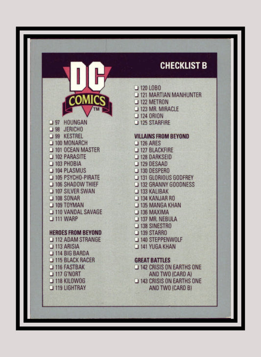 DC! 1x Checklist B (97-180) - Base (#180 - 1991 Impel DC Cosmic Cards)