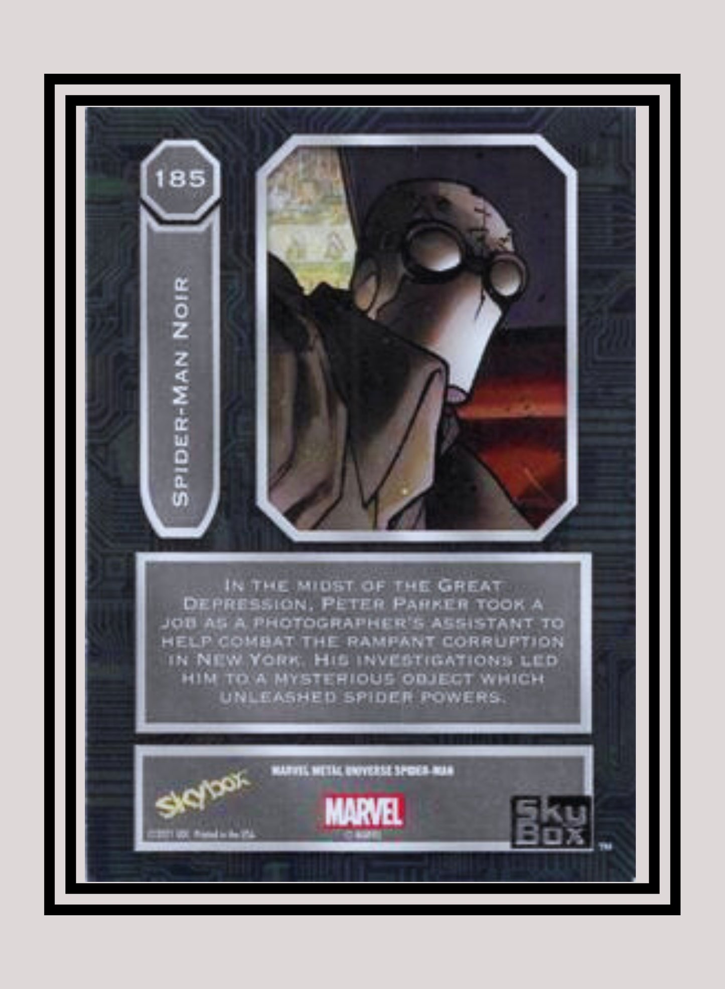 Marvel! 1x Spiderman Noir - Base High Series (#185 - 2021 Upper Deck Spiderman Metal Universe)