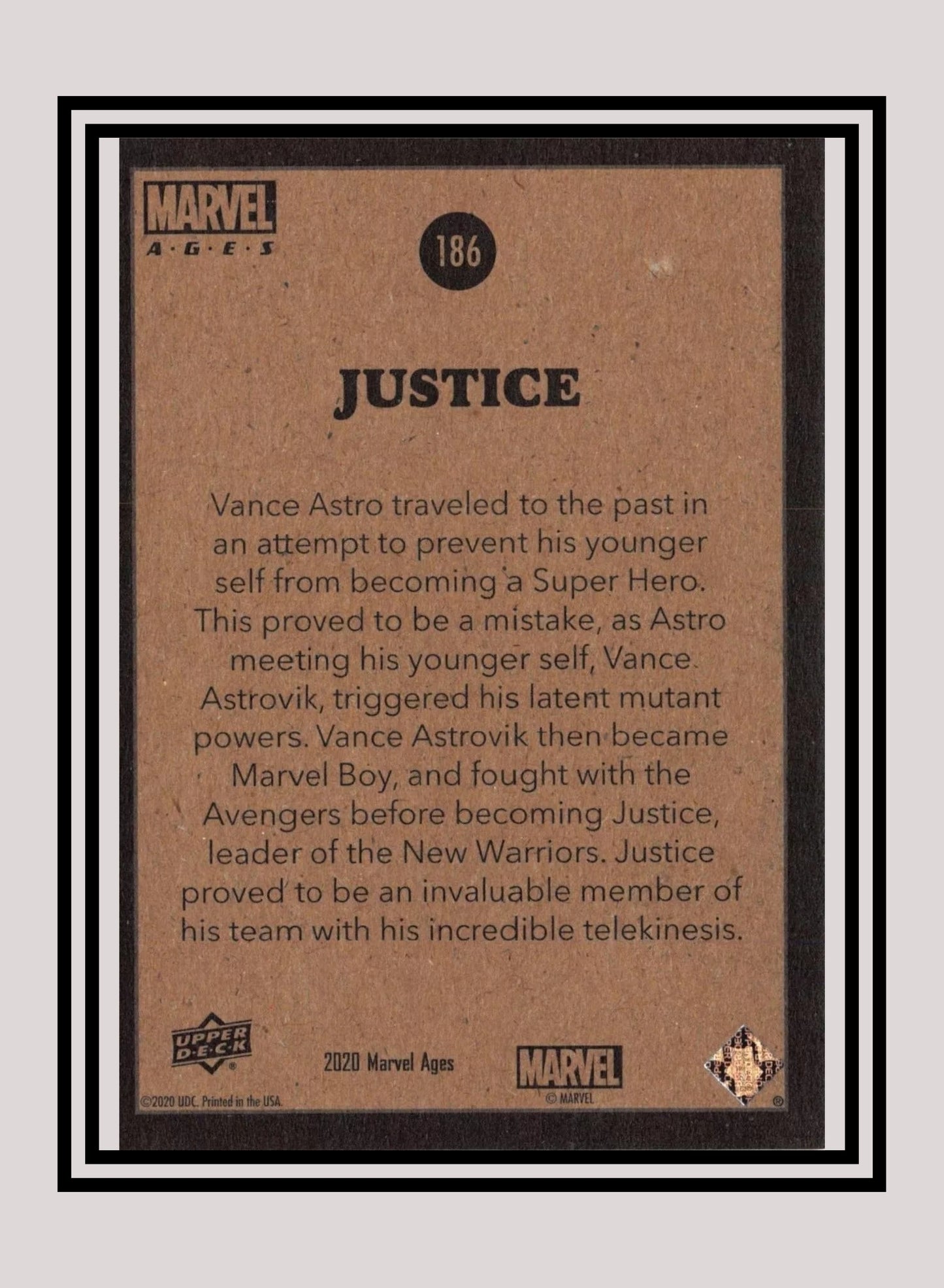 Marvel! 1x Justice - Base (#186 - 2020 Upper Deck Marvel Ages)