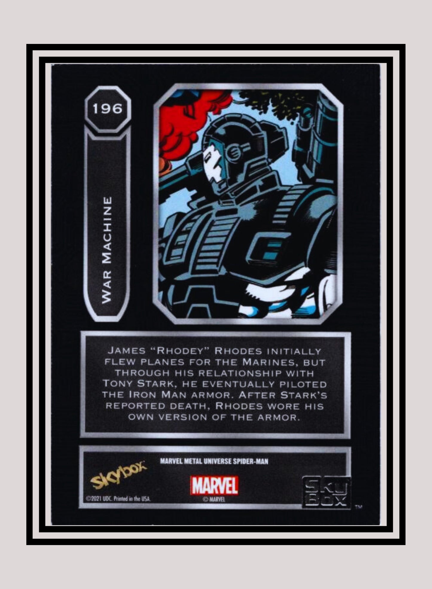 Marvel! 1x War Machine - Base High Series (#196 - 2021 Upper Deck Spiderman Metal Universe)