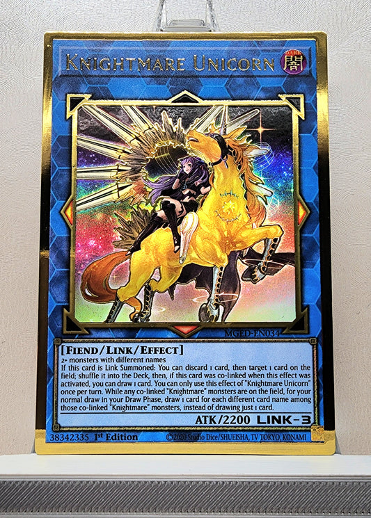 Yugioh! 1x Knightmare Unicorn Alt Art (MGED - Premium Gold Rare) 1st Edition