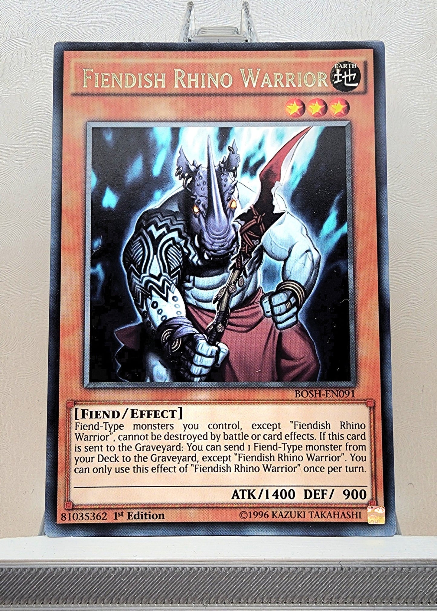 Yugioh! 1x Fiendish Rhino Warrior (BOSH - Rare) 1st Edition