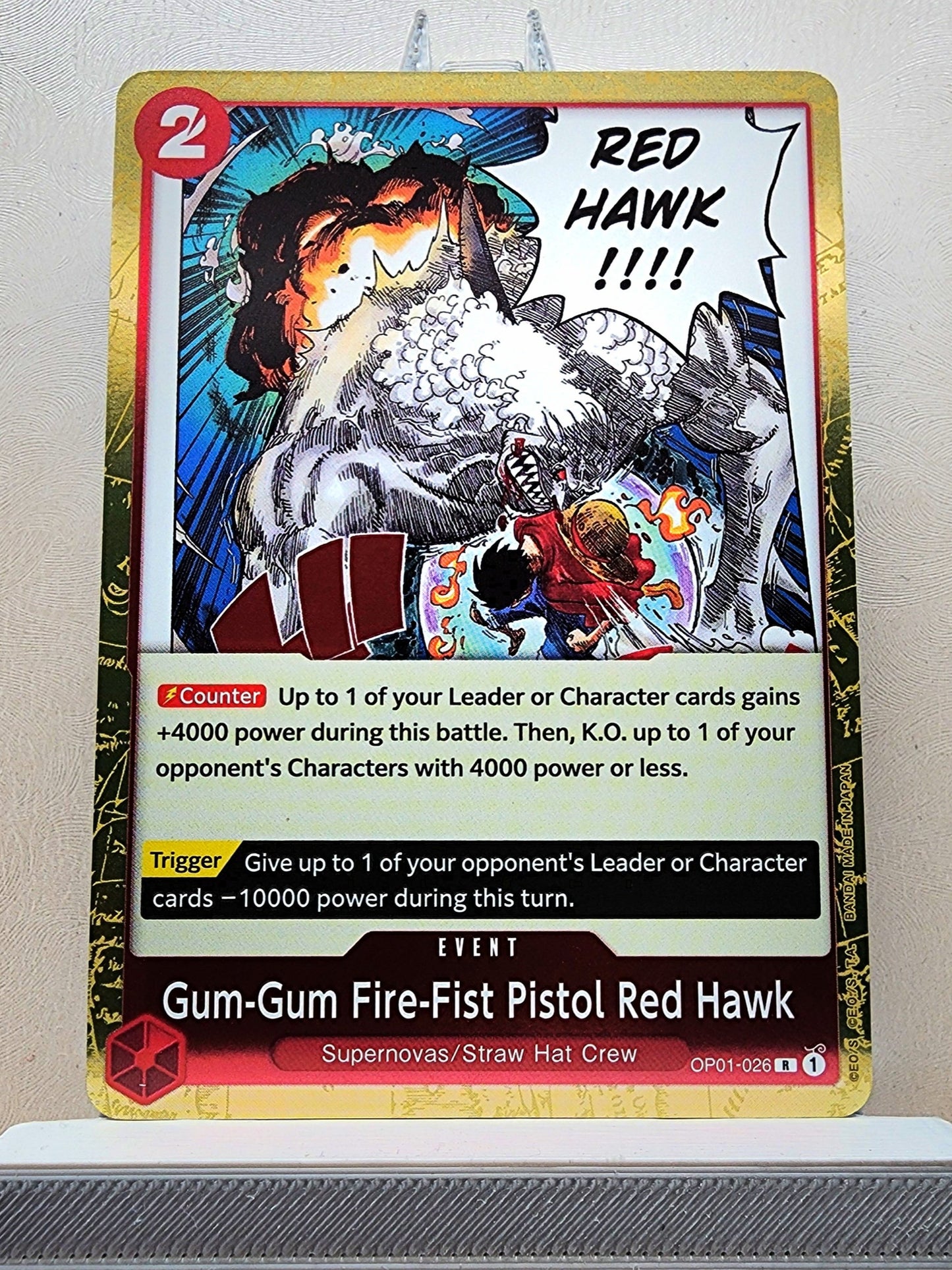 One Piece English! 1x Gum Gum Fire Fist Pistol Red Hawk (OP01-026 - Rare)