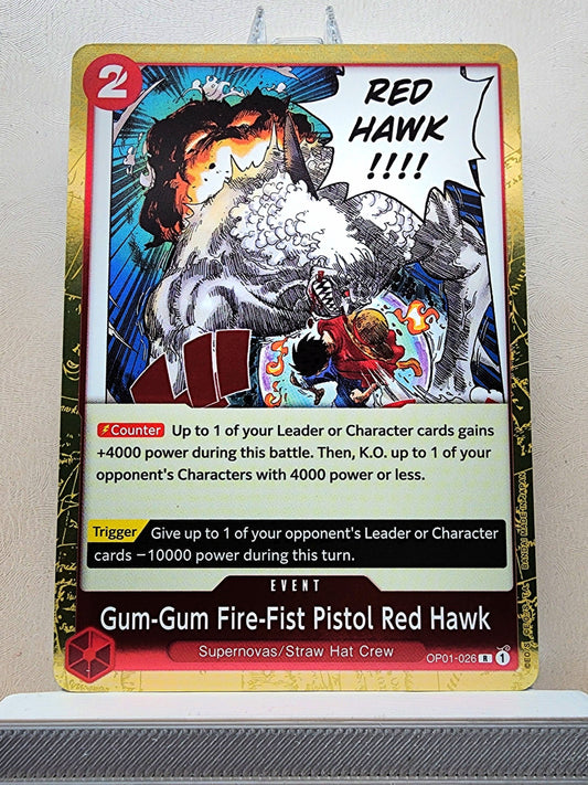 One Piece English! 1x Gum Gum Fire Fist Pistol Red Hawk (OP01-026 - Rare)