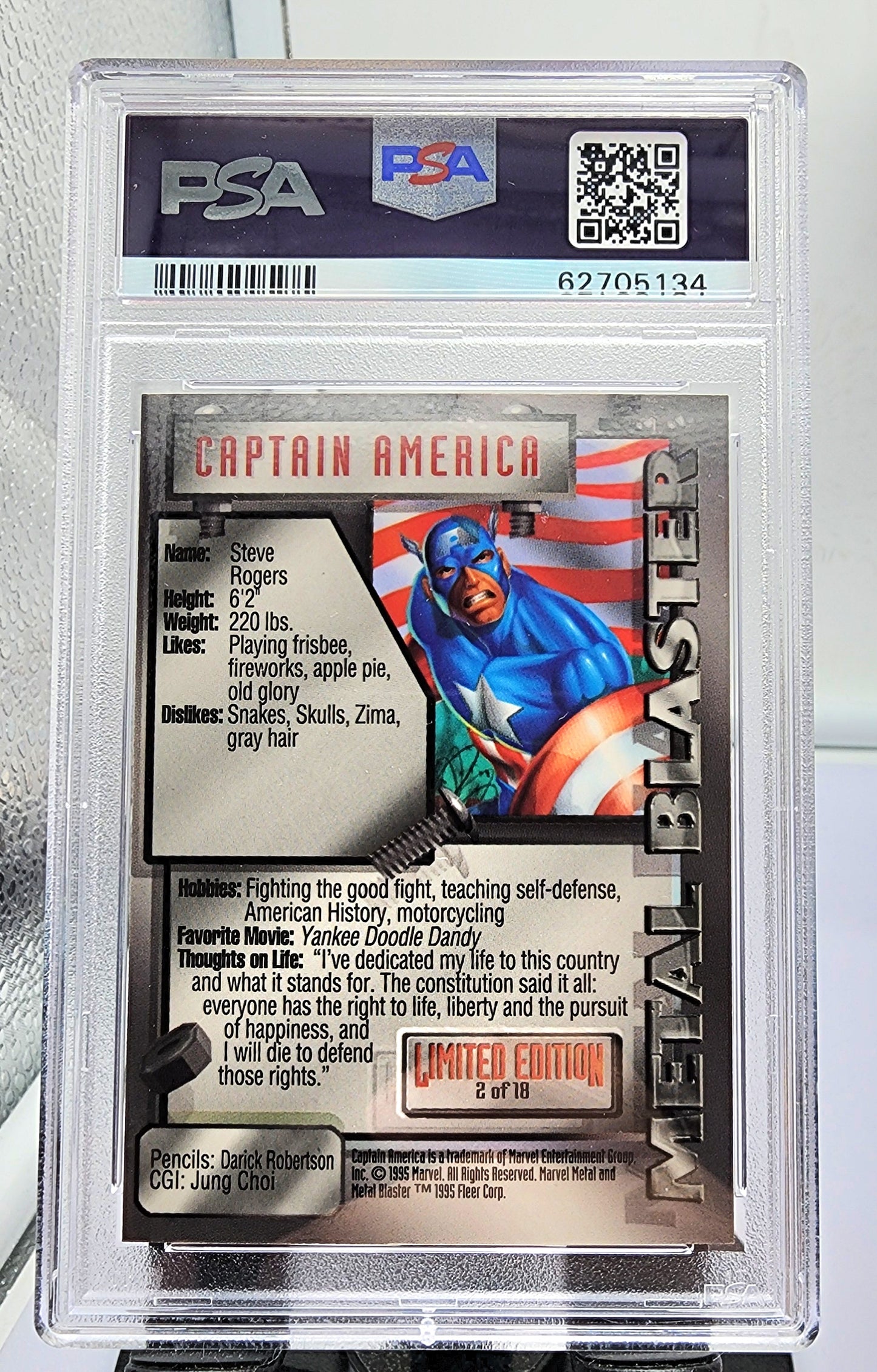 Marvel! 1x Captain America PSA 8 (Metal Blaster - 1995 Fleer Marvel Metal)