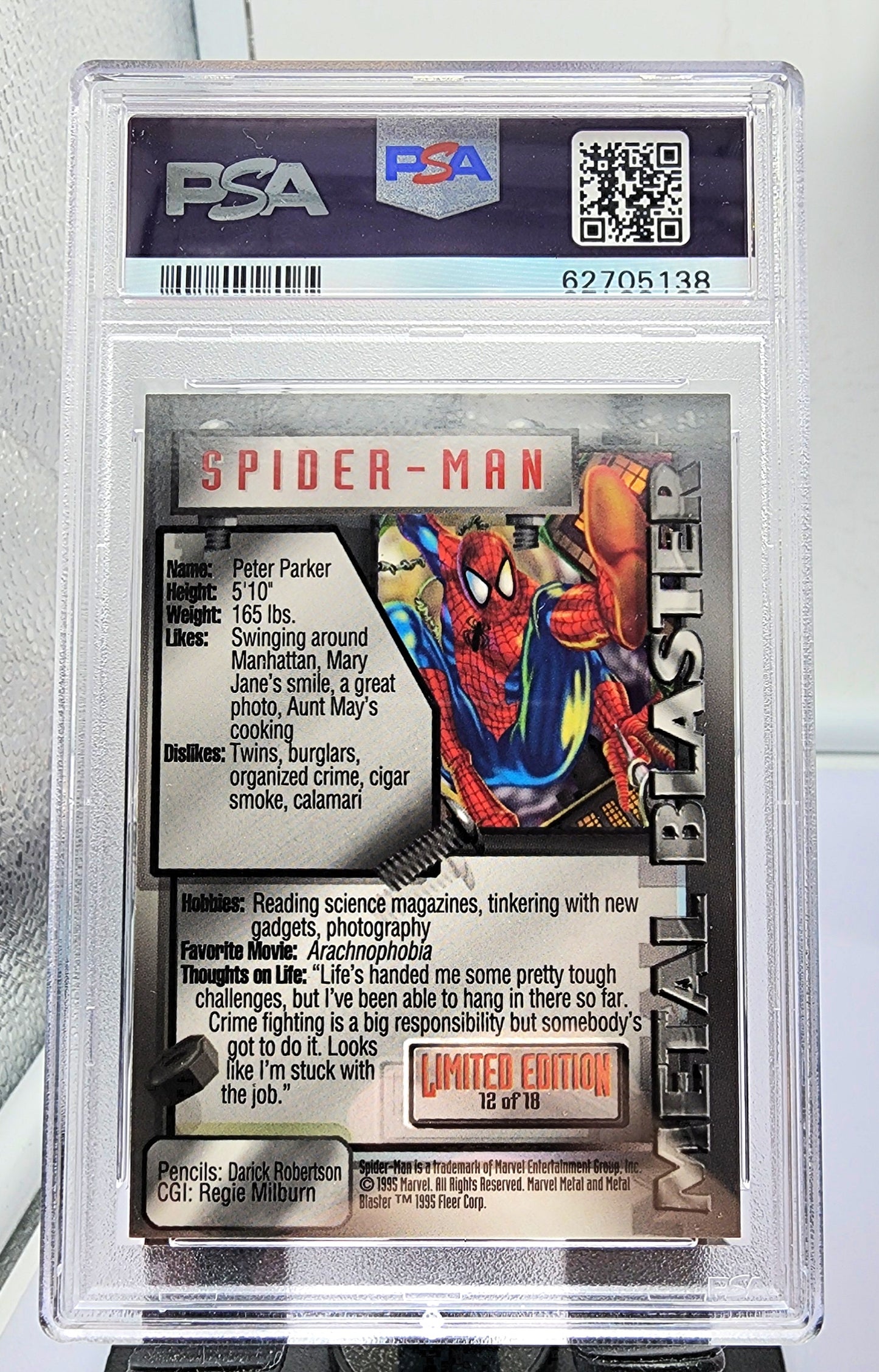 Marvel! 1x Spiderman PSA 8 (Metal Blaster - 1995 Fleer Marvel Metal)