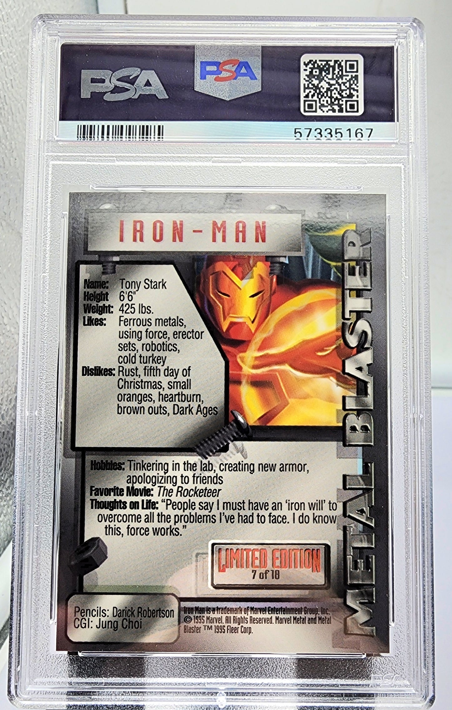 Marvel! 1x Iron Man PSA 9 (Metal Blaster - 1995 Fleer Marvel Metal)