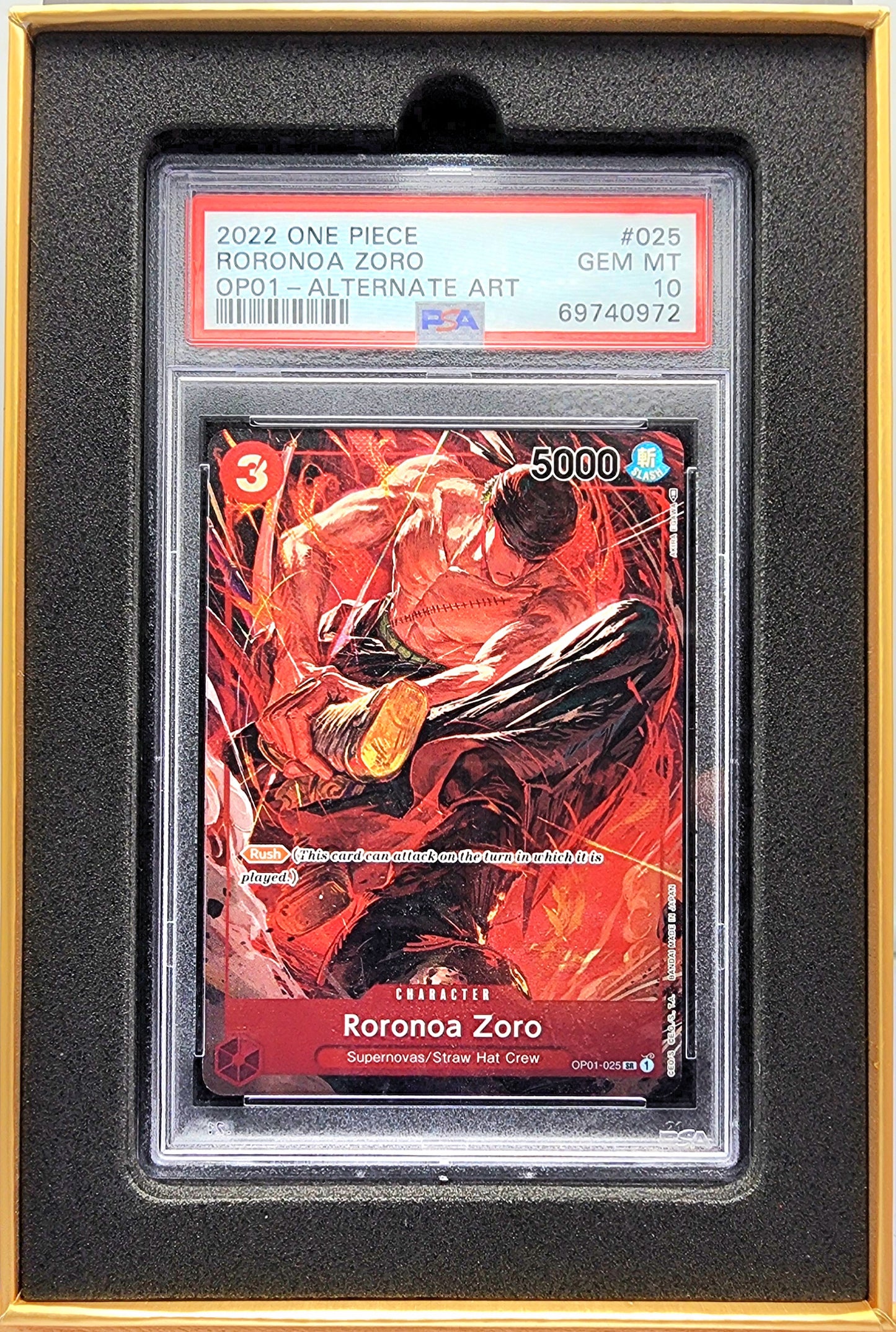 One Piece English! 1x Roronoa Zoro PSA 10 (OP01-025 - Super Rare Parallel)