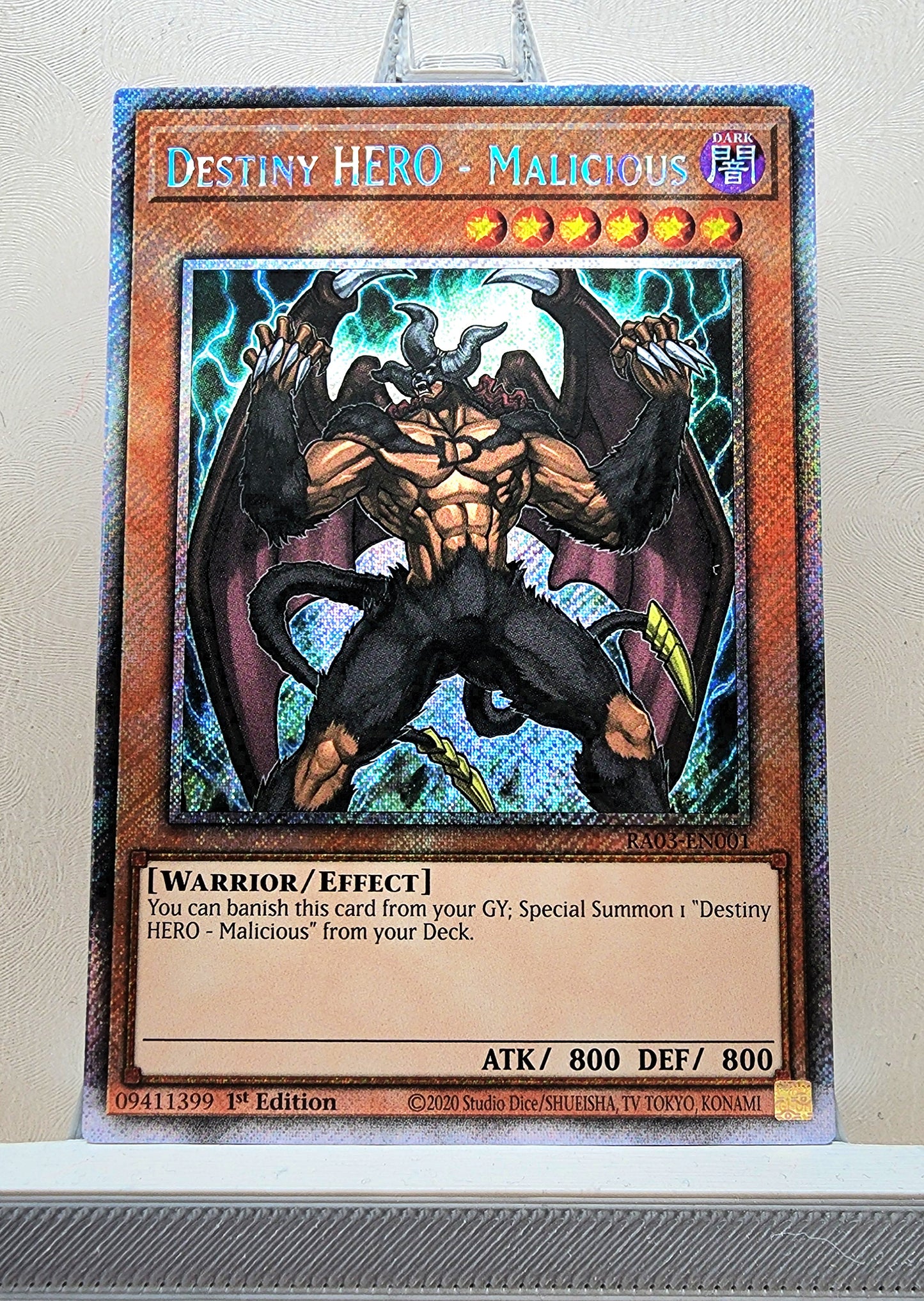 Yugioh! 1x Destiny HERO - Malicious (RA03 - Platinum Secret Rare) 1st Edition