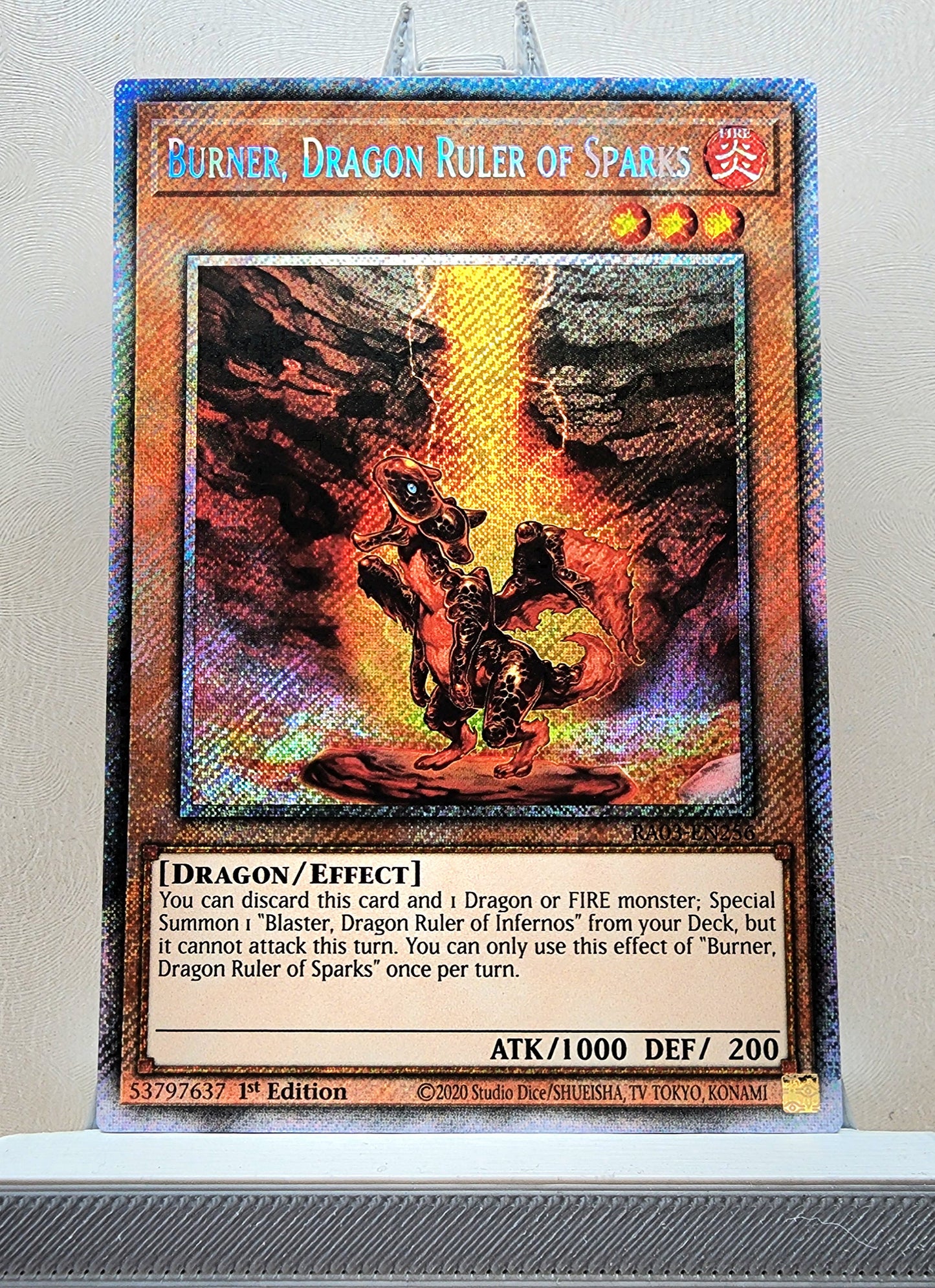 Yugioh! 1x Burner, Dragon Ruler of Sparks (RA03 - Platinum Secret Rare) 1st Edition