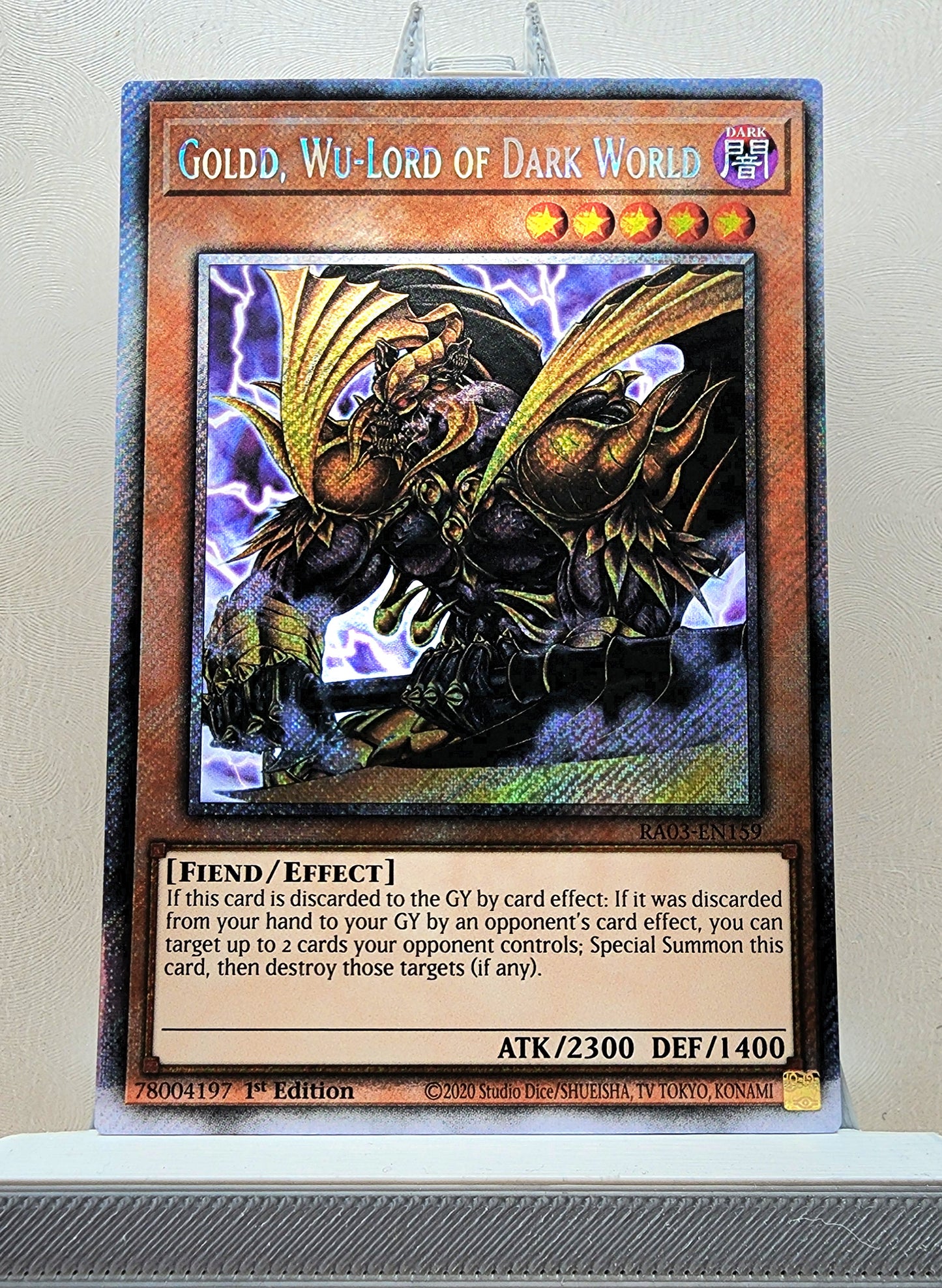 Yugioh! 1x Goldd, Wu-Lord of Dark World (RA03 - Platinum Secret Rare) 1st Edition