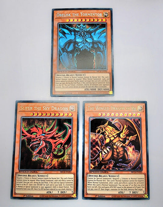 Yugioh! 1x Each Obelisk, Slifer, Ra (SBCB - Secret Rare) 1st Edition