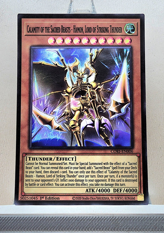 Yugioh! 1x Calamity of the Sacred Beasts - Hamon, Lord of Striking Thunder (CORI - Super Rare) 1st Edition