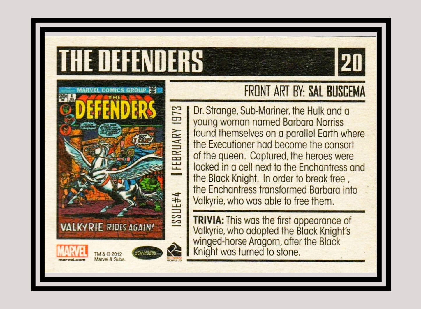 Marvel! 1x The Defenders #4 - Base (#20 - 2012 Rittenhouse Marvel Bronze Age)