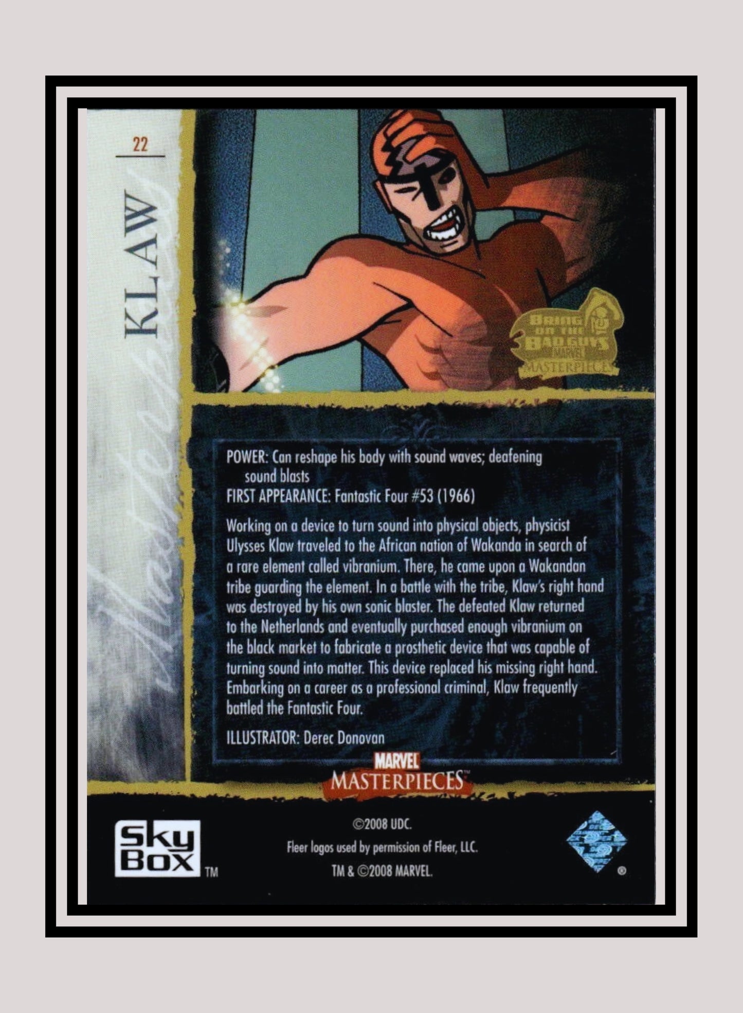 Marvel! 1x Klaw - Base (#22 - 2008 Upper Deck Marvel Masterpieces Series 3)