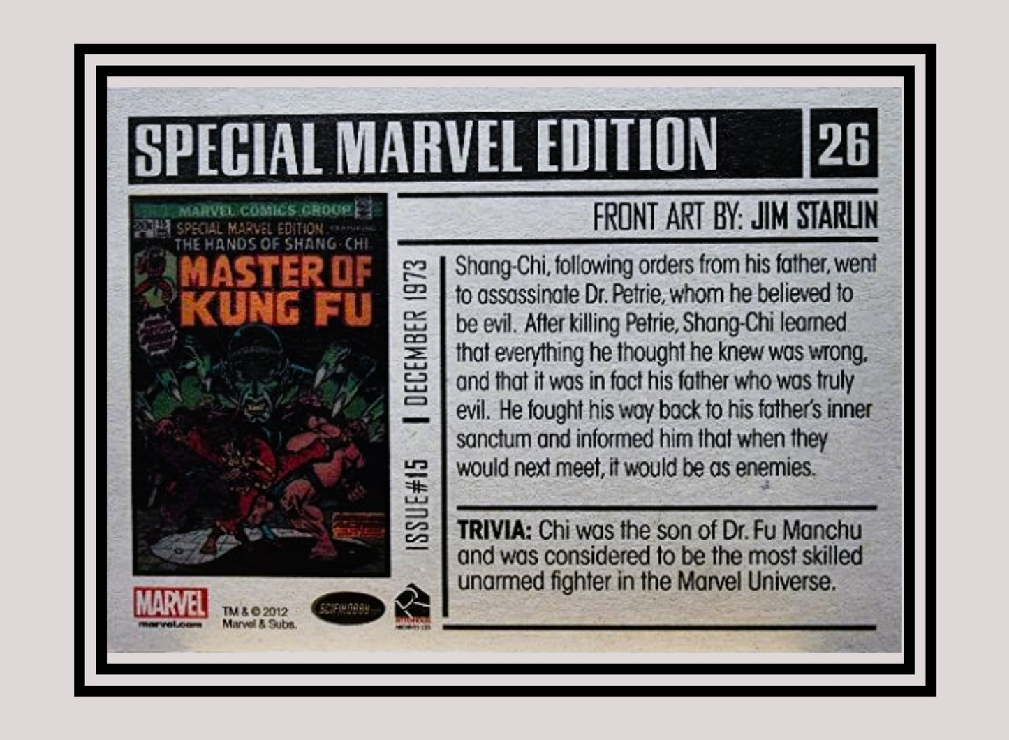 Marvel! 1x Special Marvel Edition #15: Master of Kung Fu - Base (#26 - 2012 Rittenhouse Marvel Bronze Age)