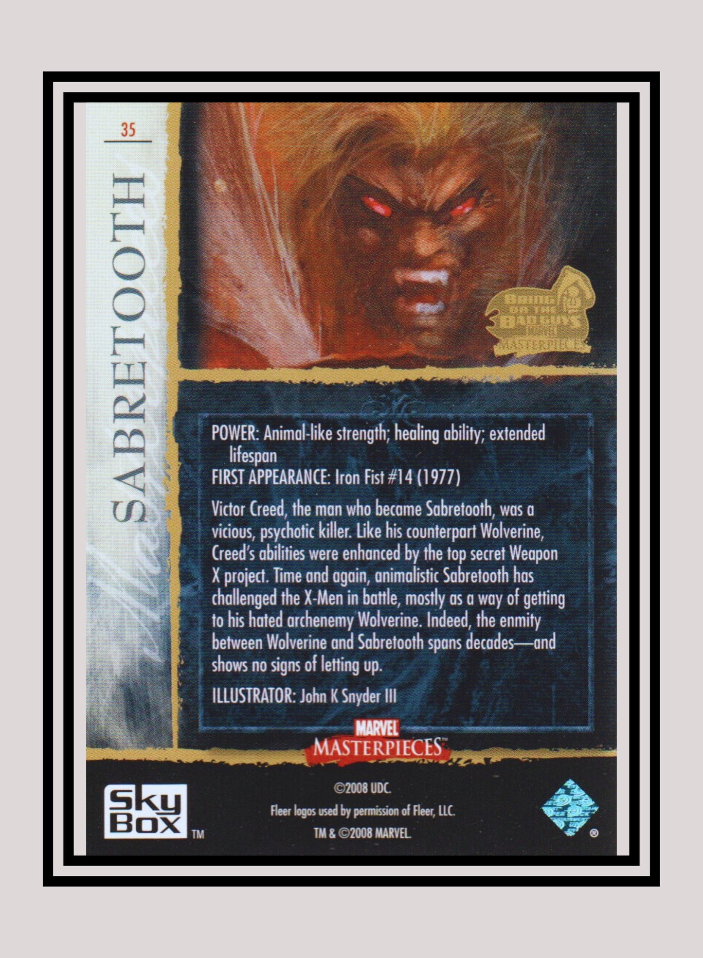 Marvel! 1x Sabretooth - Base (#35 - 2008 Upper Deck Marvel Masterpieces Series 3)