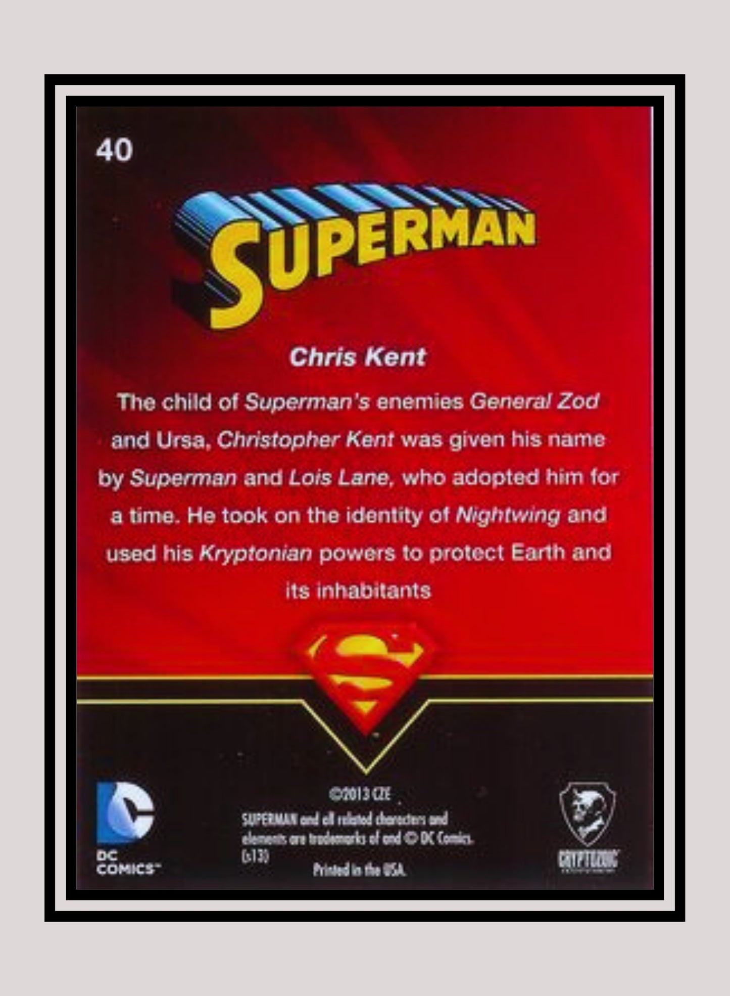 DC! 1x Chris Kent - Base (#40 - 2013 Cryptozoic DC Superman)