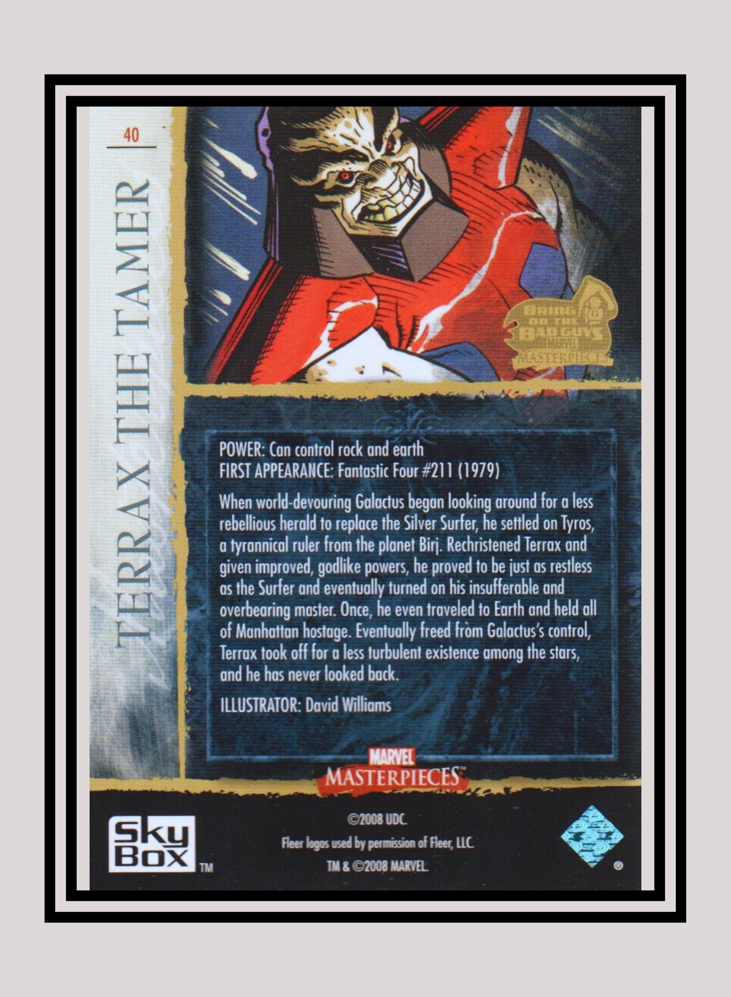 Marvel! 1x Terrax The Tamer - Base (#40 - 2008 Upper Deck Marvel Masterpieces Series 3)