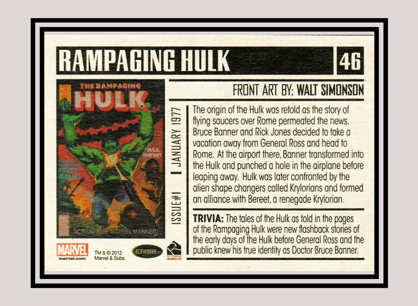 Marvel! 1x The Rampaging Hulk #1 - Base (#46 - 2012 Rittenhouse Marvel Bronze Age)