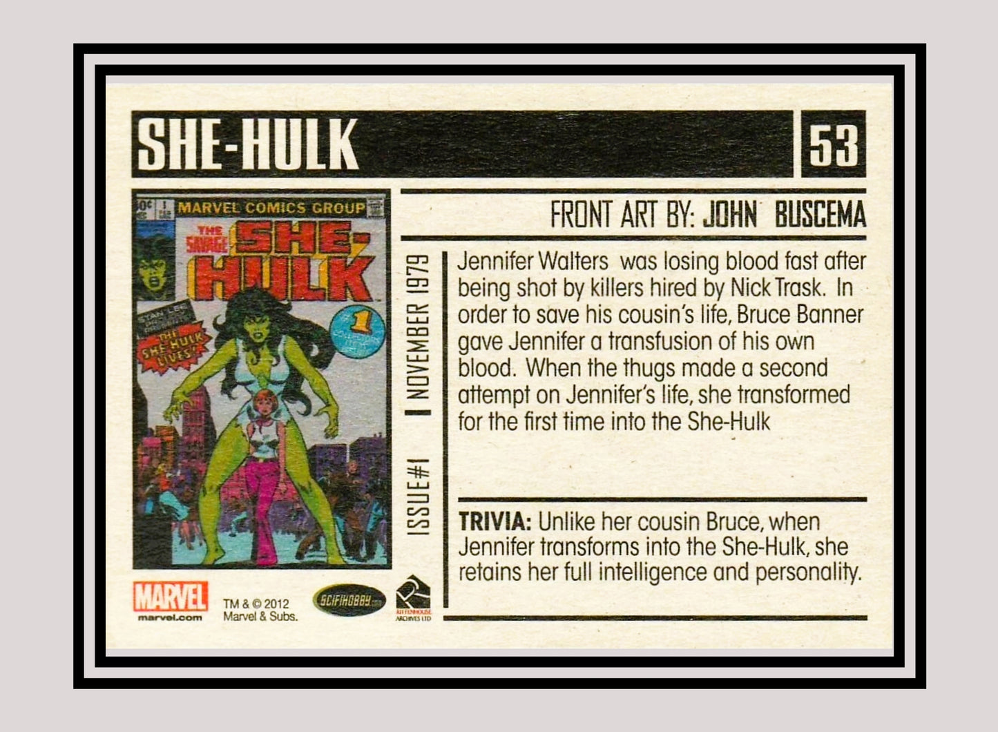 Marvel! 1x She-Hulk #1 - Base (#53 - 2012 Rittenhouse Marvel Bronze Age)