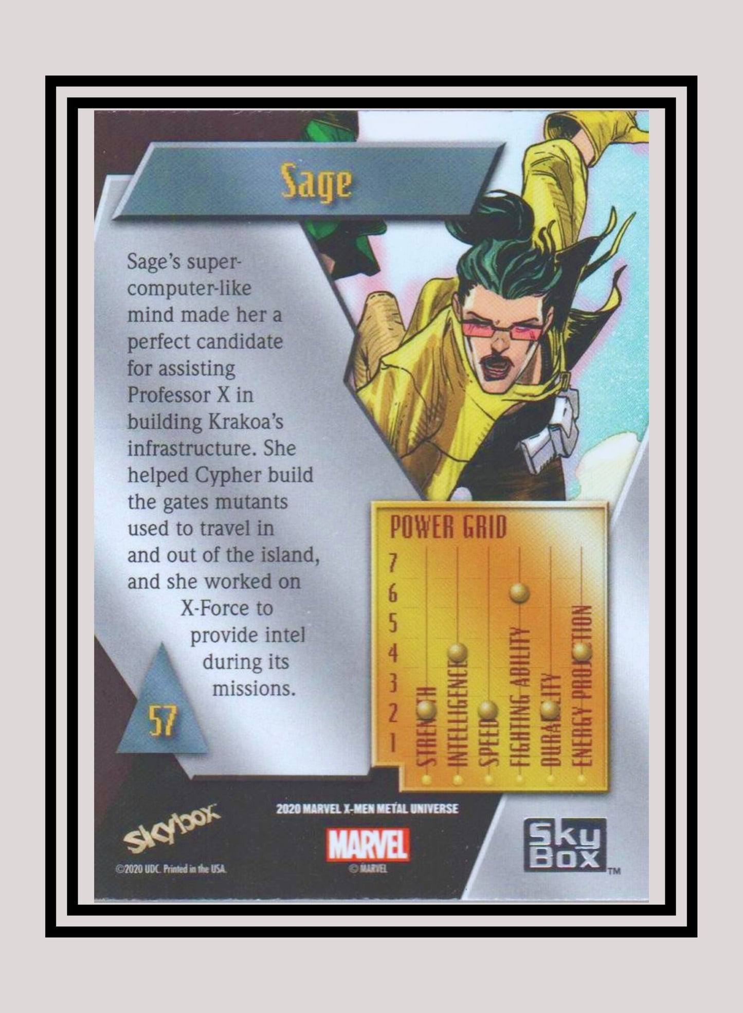 Marvel! 1x Sage - Base Low Series (#057 - 2021 Upper Deck X-Men Metal Universe)