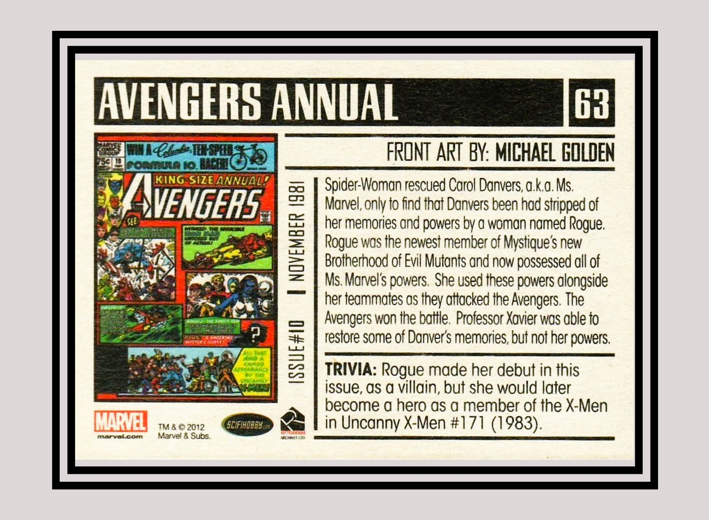 Marvel! 1x Avengers Annual #10 - Base (#63 - 2012 Rittenhouse Marvel Bronze Age)