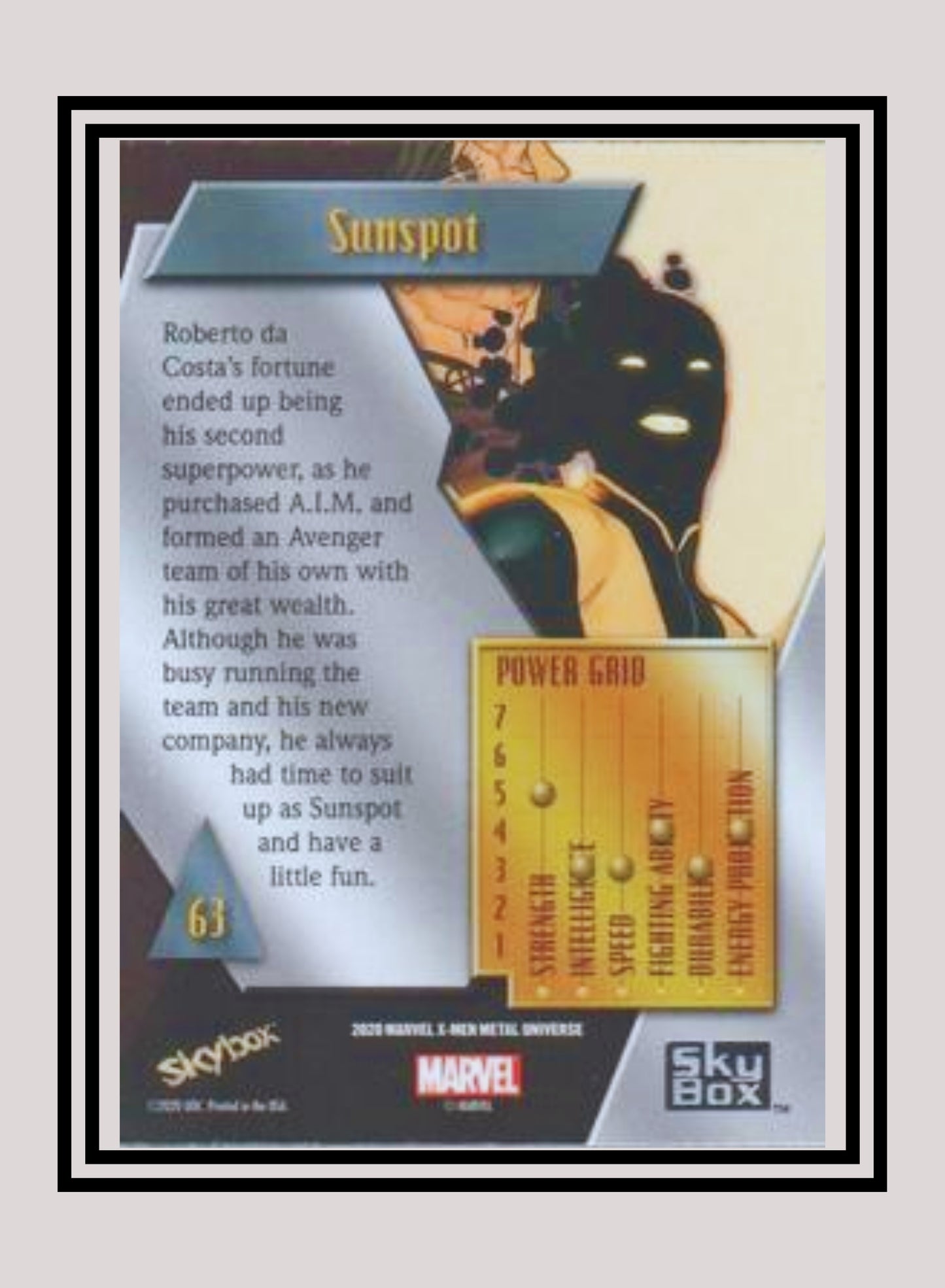 Marvel! 1x Sunspot - Base Low Series (#063 - 2021 Upper Deck X-Men Metal Universe)