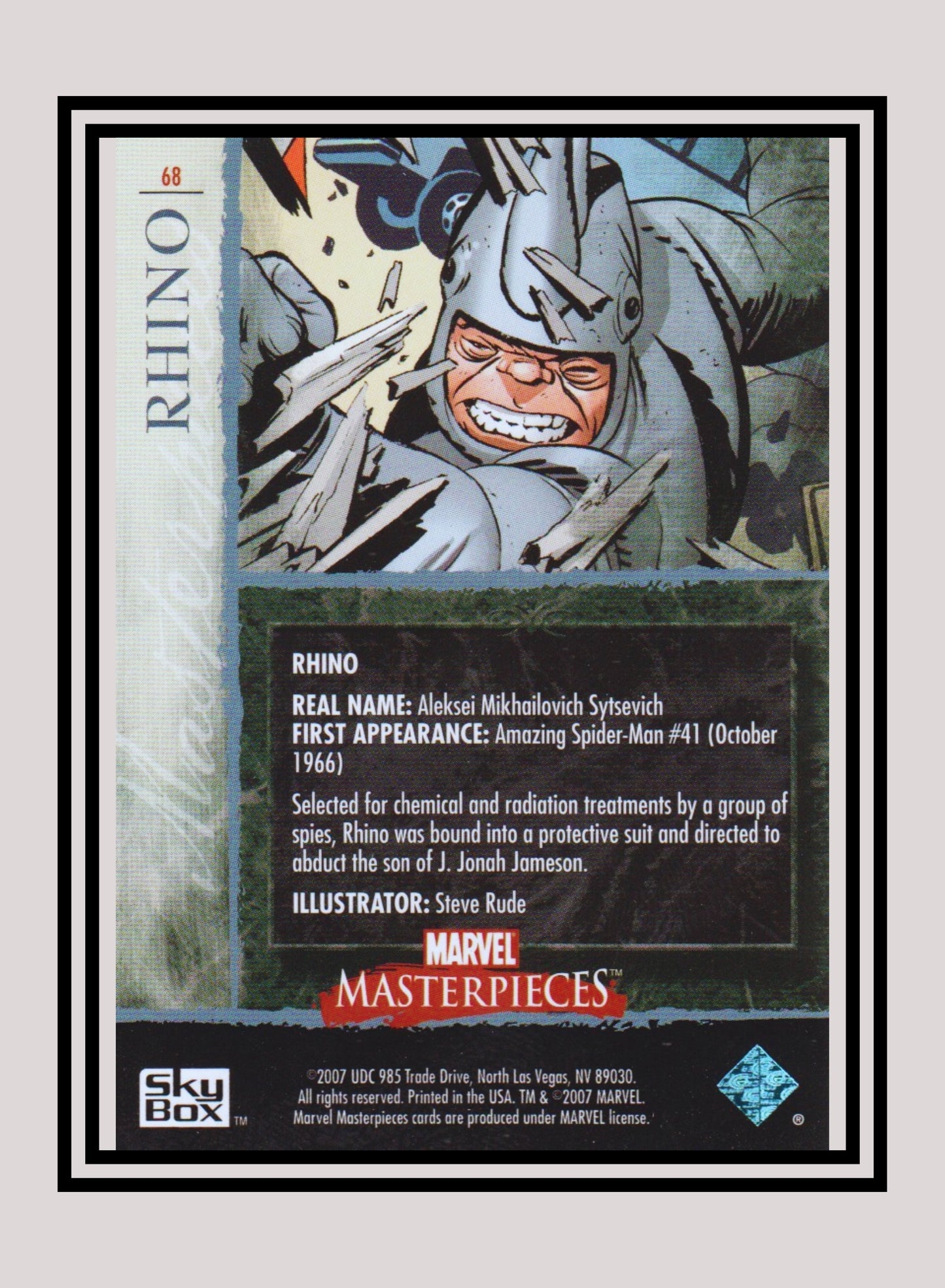 Marvel! 1x Rhino - Base (#68 - 2007 Upper Deck Marvel Masterpieces)