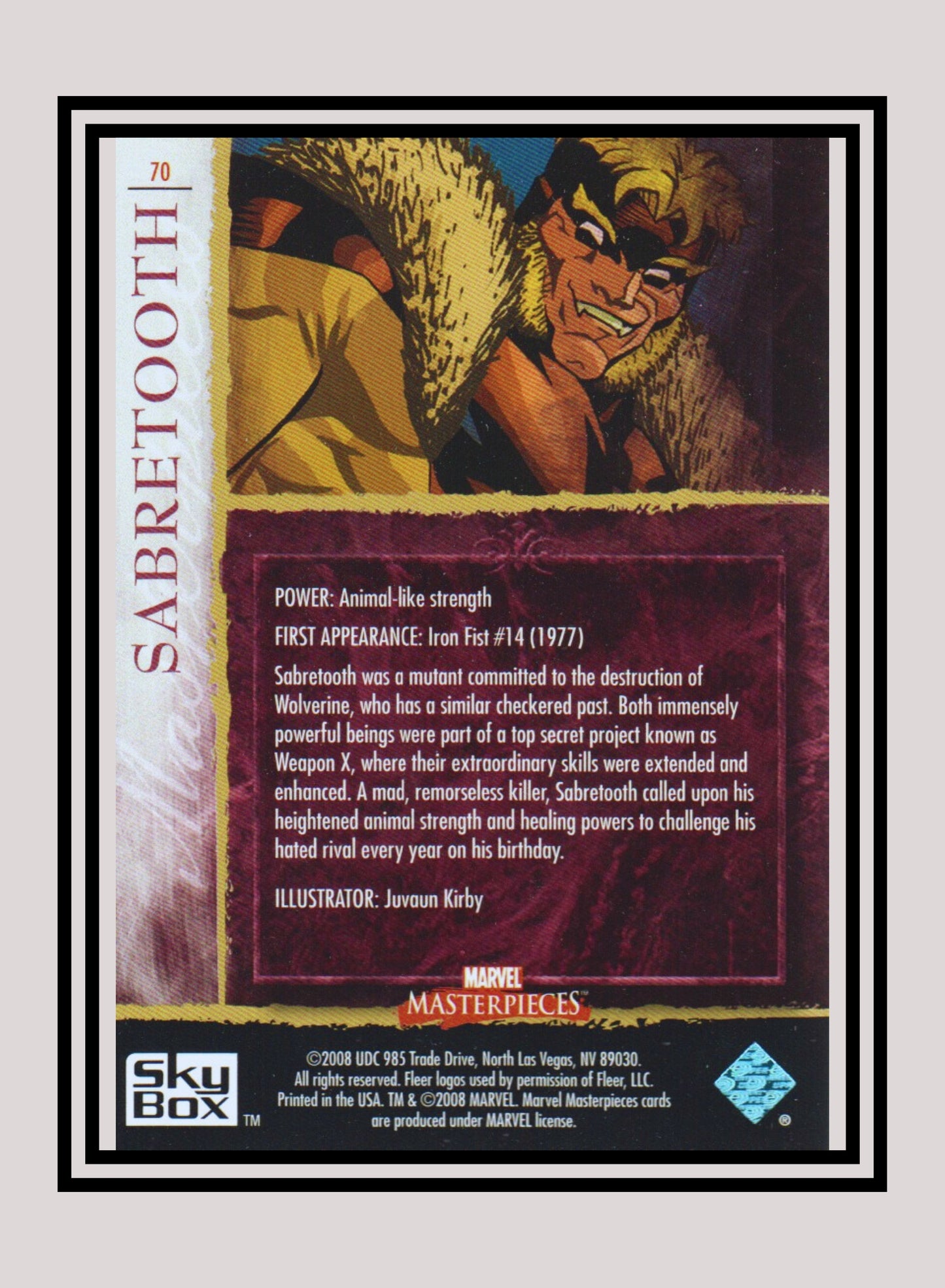 Marvel! 1x Sabretooth - Base (#70 - 2008 Upper Deck Marvel Masterpieces Series 2)