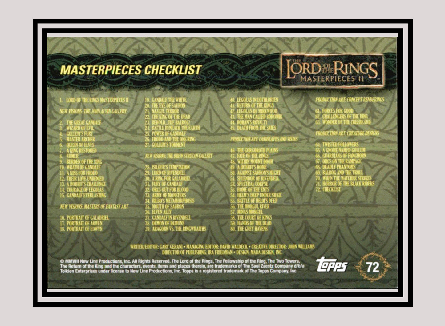 LOTR! 1x Masterpieces Checklist - Base (#72 - 2008 Lord of the Rings: Masterpieces II)