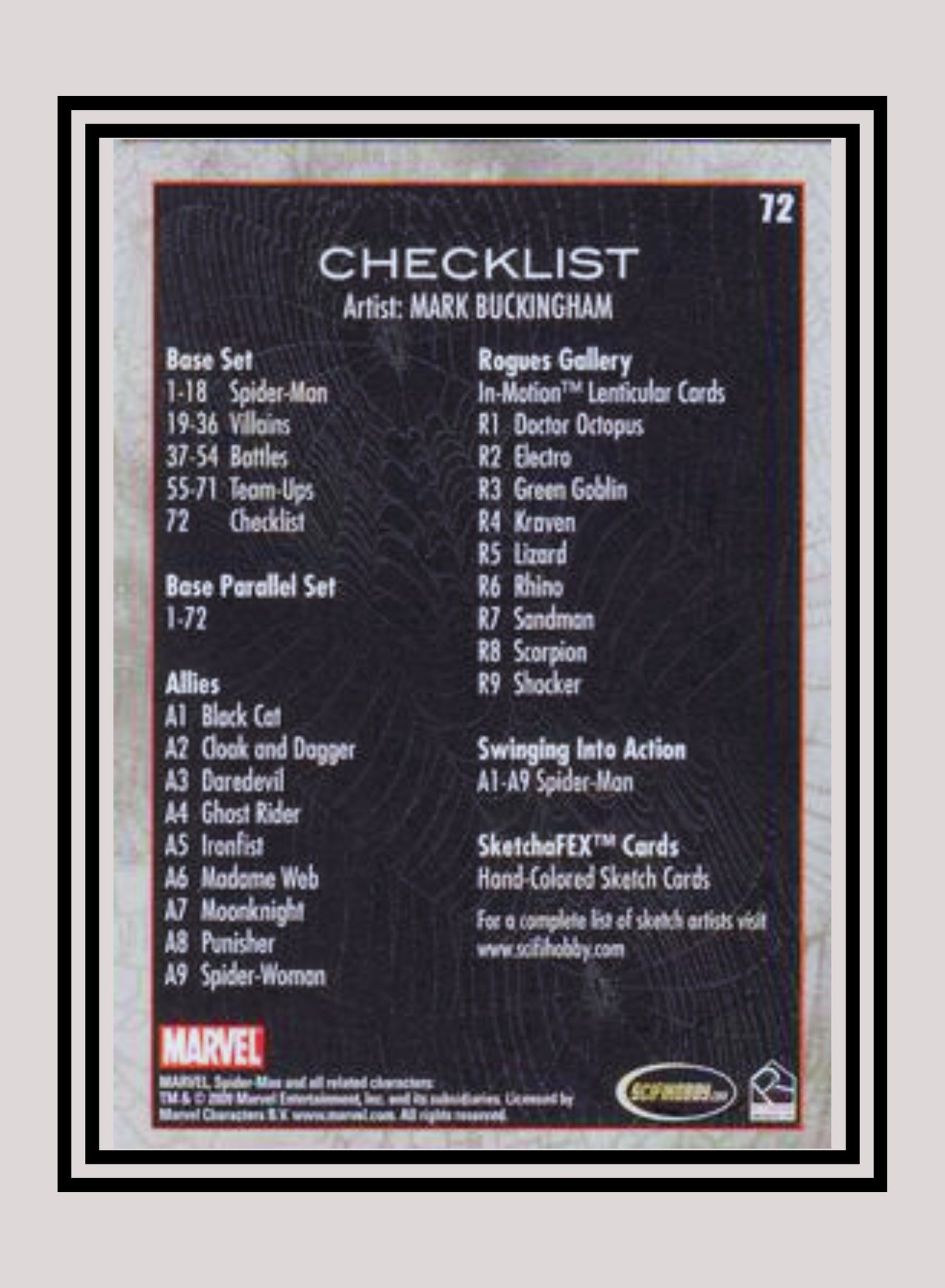 Marvel! 1x Checklist - Base (#72 - 2009 Rittenhouse Spiderman Archives)