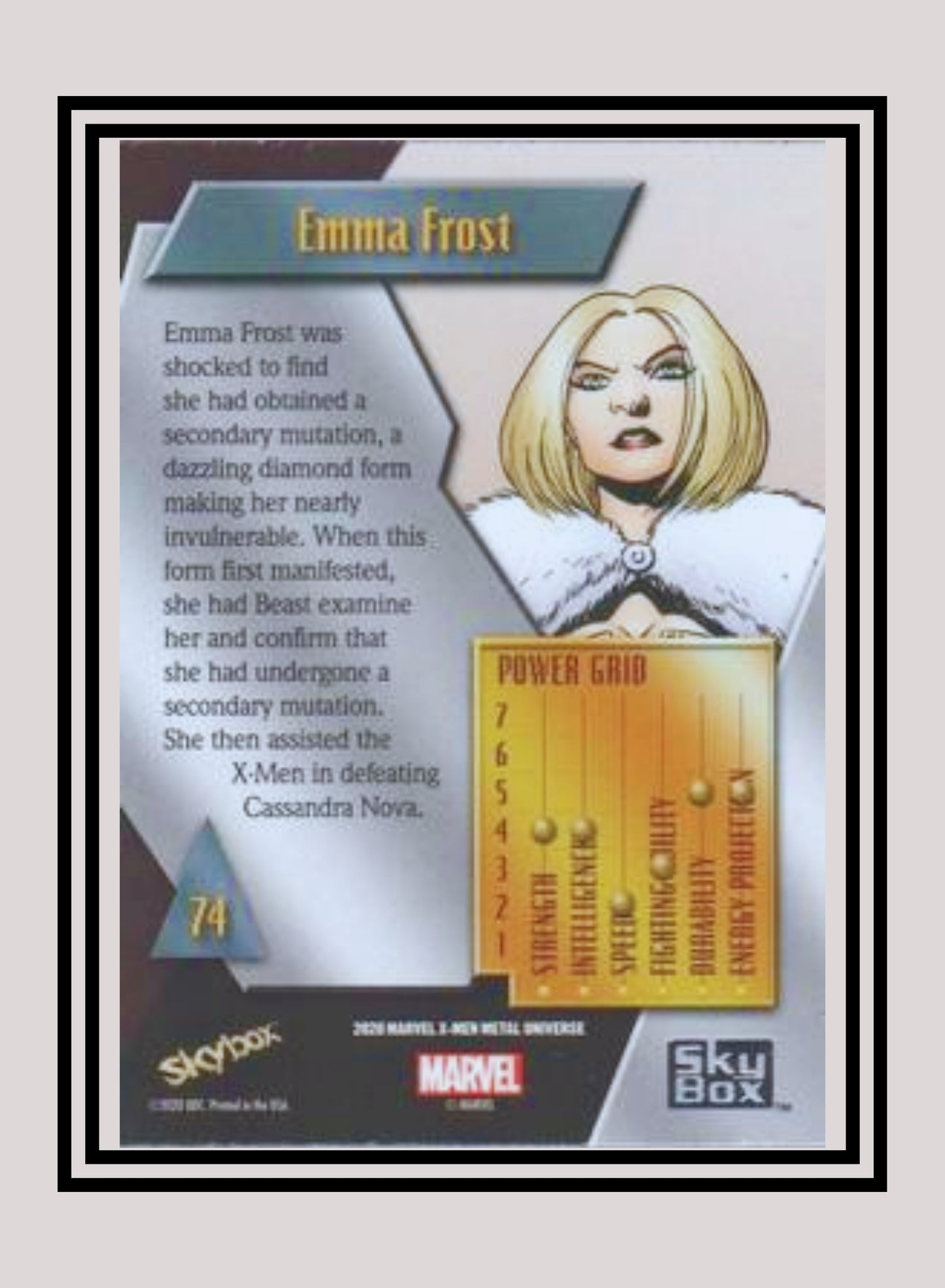 Marvel! 1x Emma Frost - Base Low Series (#074 - 2021 Upper Deck X-Men Metal Universe)