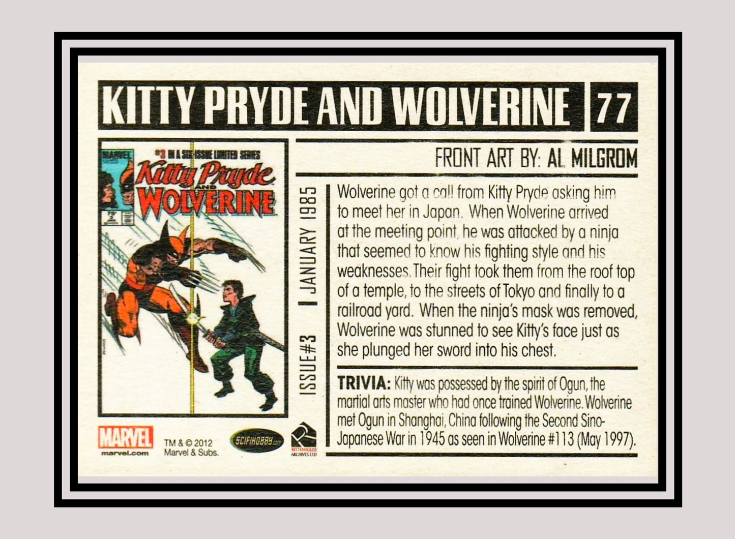 Marvel! 1x Kitty Pryde and Wolverine #3 - Base (#77 - 2012 Rittenhouse Marvel Bronze Age)