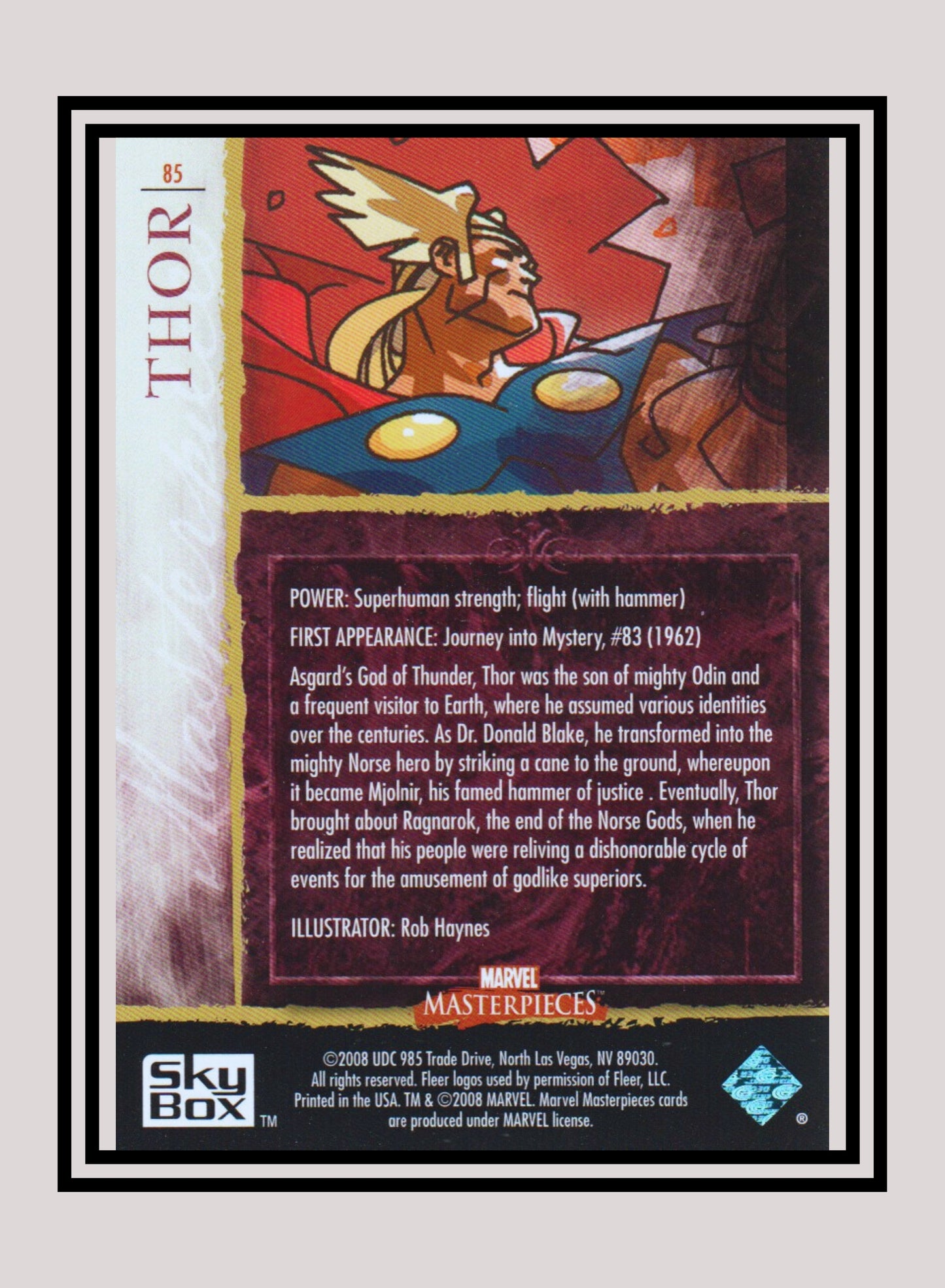 Marvel! 1x Thor - Base (#85 - 2008 Upper Deck Marvel Masterpieces Series 2)