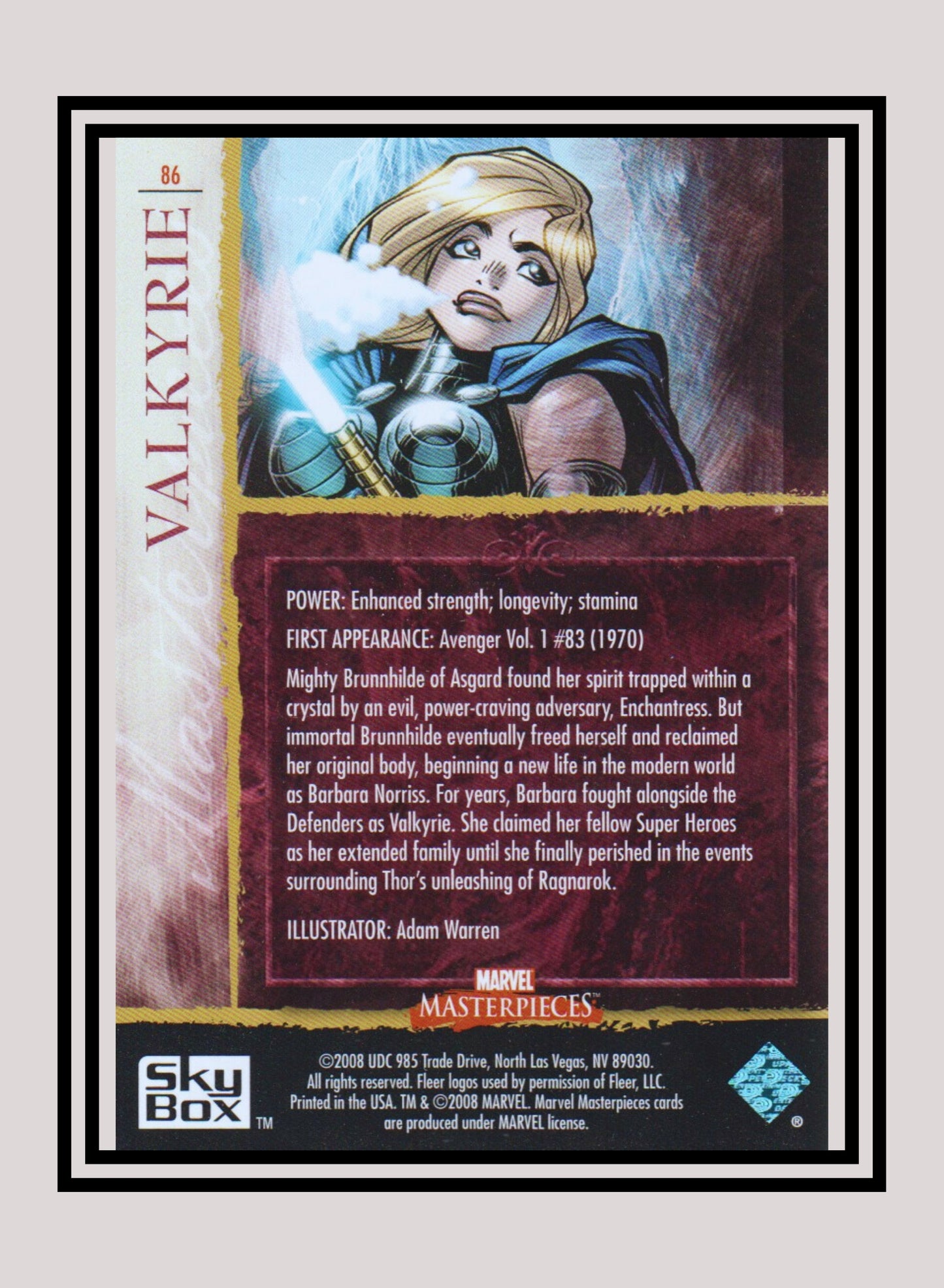 Marvel! 1x Valkyrie - Base (#86 - 2008 Upper Deck Marvel Masterpieces Series 2)