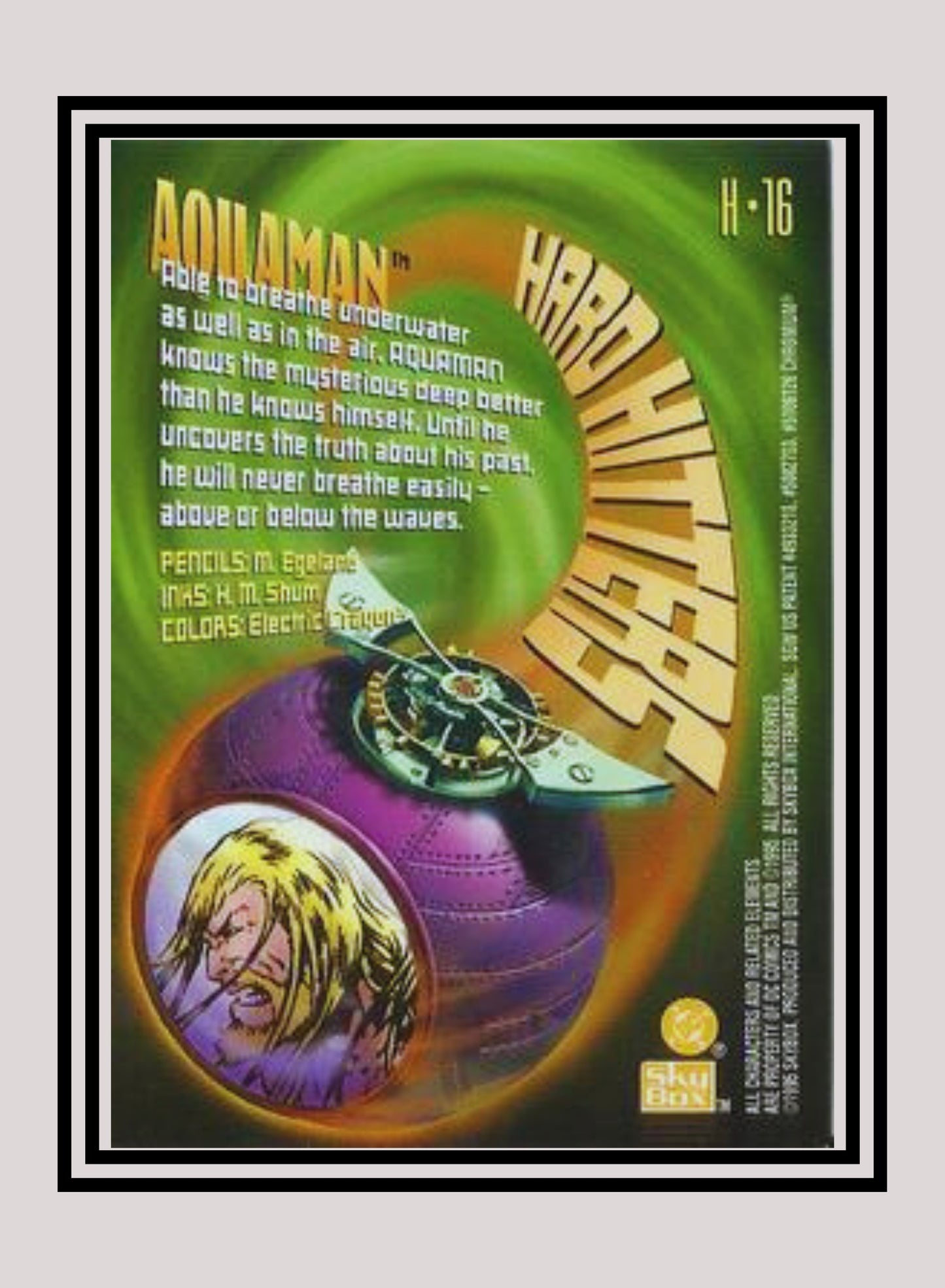 DC! 1x Aquaman - Hard Hitters Power Chrome (#H16 - 1995 SkyBox DC Power Chrome Legends)