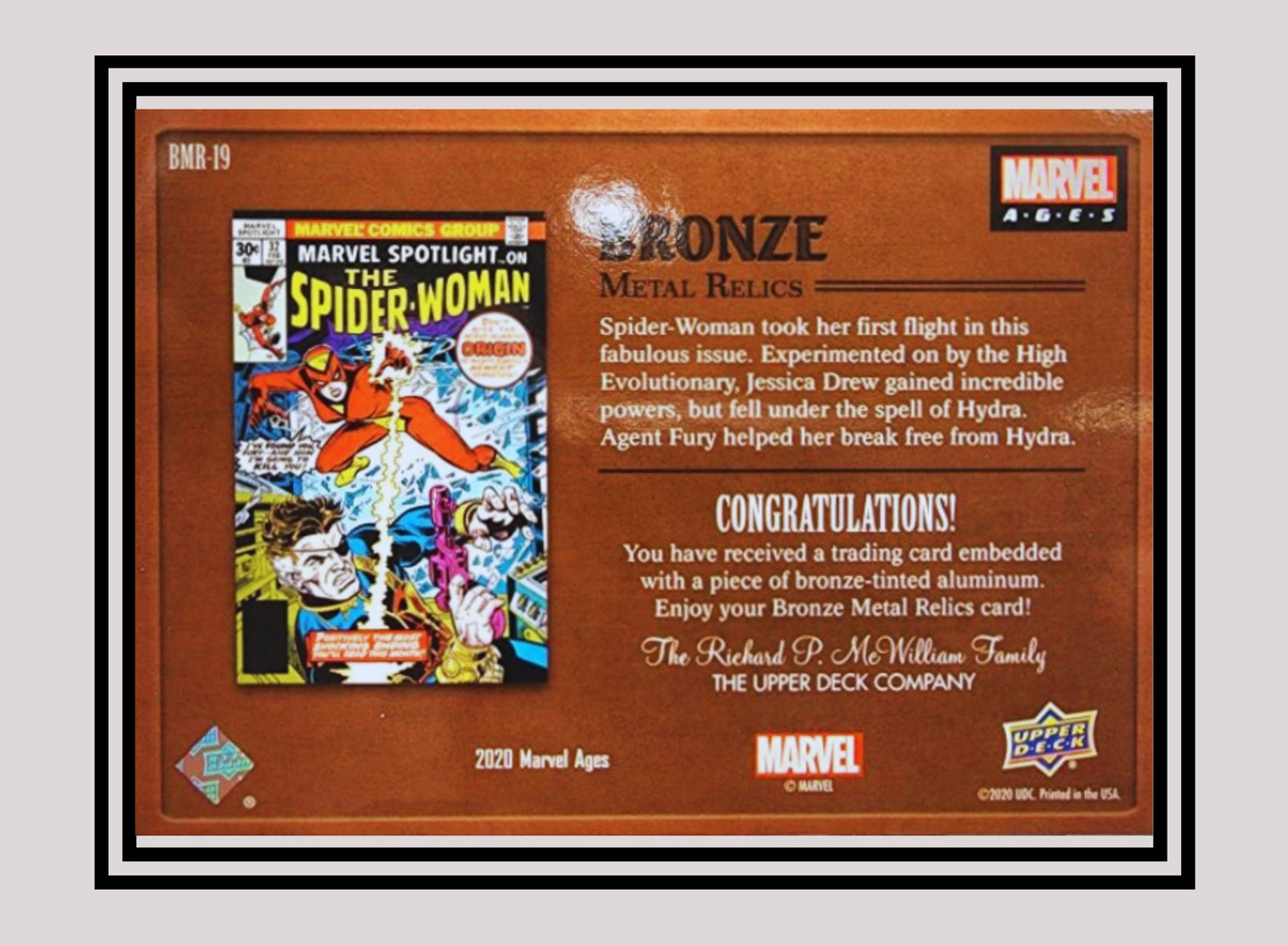 Marvel! 1x Bronze Metal Relics Marvel Spotlight #32 - 46/65 (BMR-19 - 2020 Upper Deck Marvel Ages)