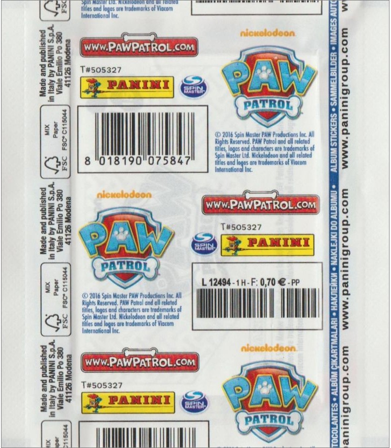 1x 2016 Panini Paw Patrol - Sticker Pack (SEALED)