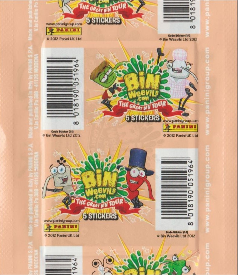 1x 2012 Panini Bin Weevils The Great Bin Tour - Sticker Pack (SEALED)