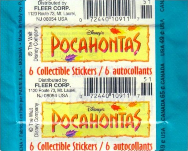 1x 1994 Panini Disney Pocahontas - Sticker Pack (SEALED)