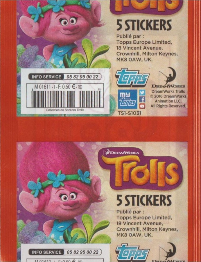 1x 2016 Topps Dreamworks Trolls - Sticker Pack (SEALED)